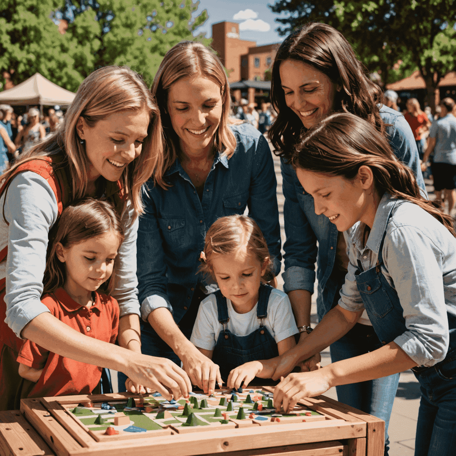 Montage of family-friendly activities in Denver, including children's workshops, outdoor games, and interactive exhibits