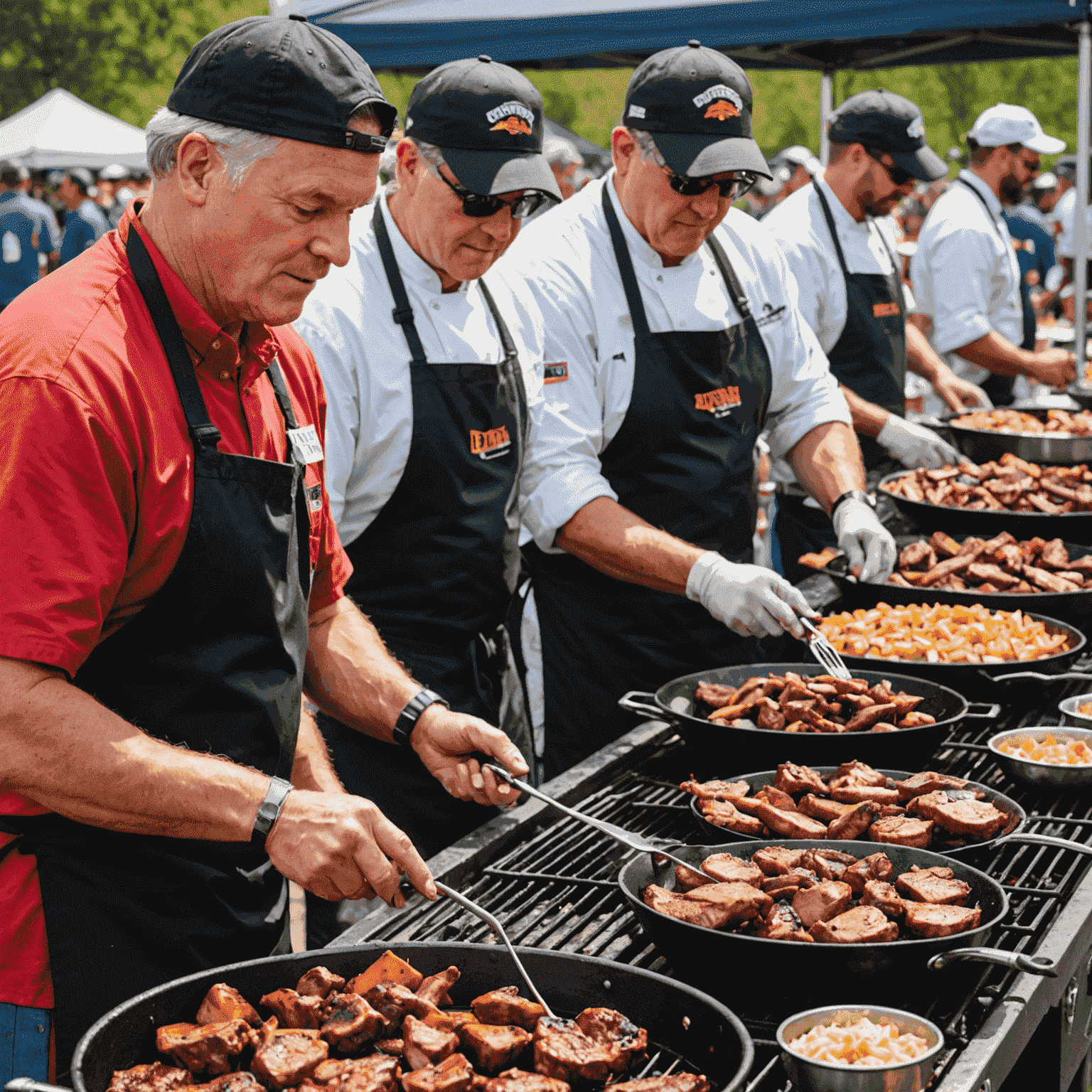 Sizzling grills and smokers at the Denver BBQ Festival with chefs preparing various barbecue dishes